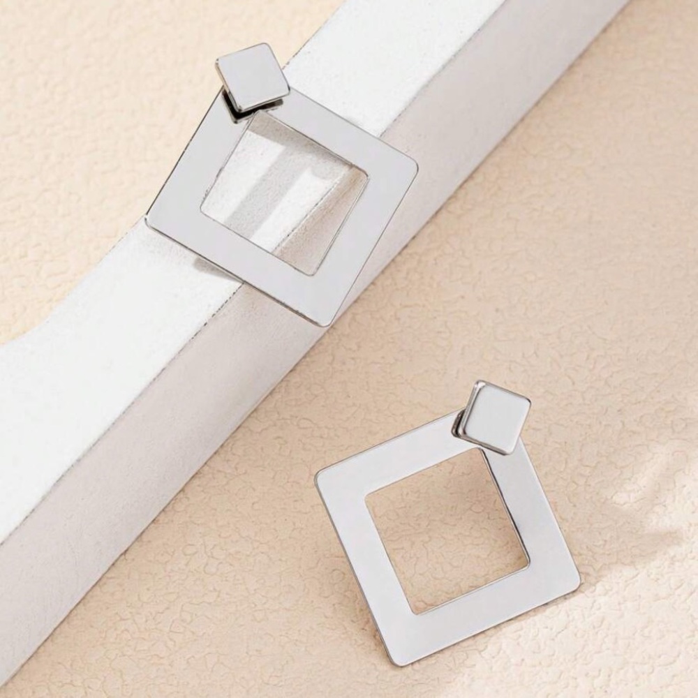 Any 3/$25! Silver Rhombus Studs w/Jacket Backs Earrings - Picture 2 of 5